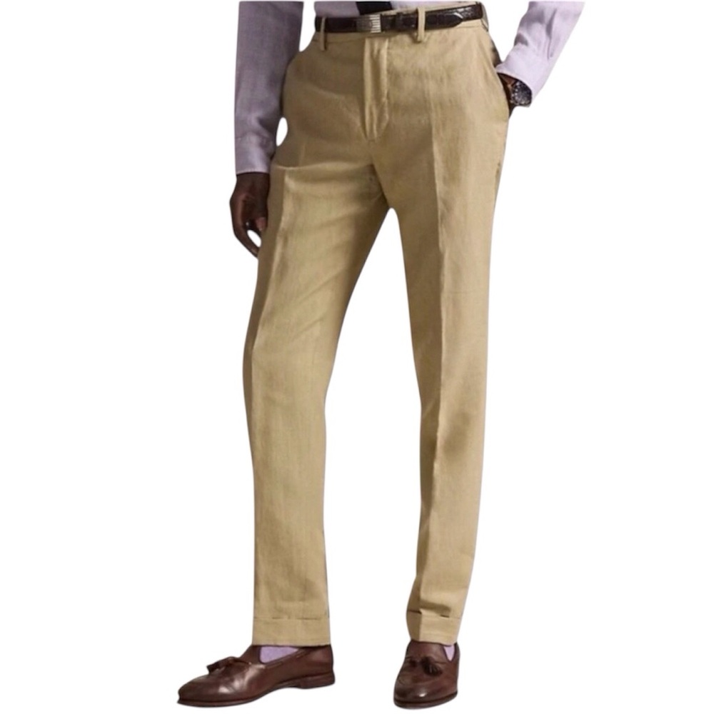 Polo Ralph Lauren Men Pants Size 42 X 32 Coastal Beige Linen Suit Trouser New